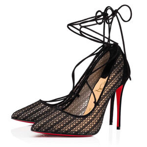 Christian Louboutin Peropik 100 Black Suede Lace Up Tie Sandal Heel Pump 38